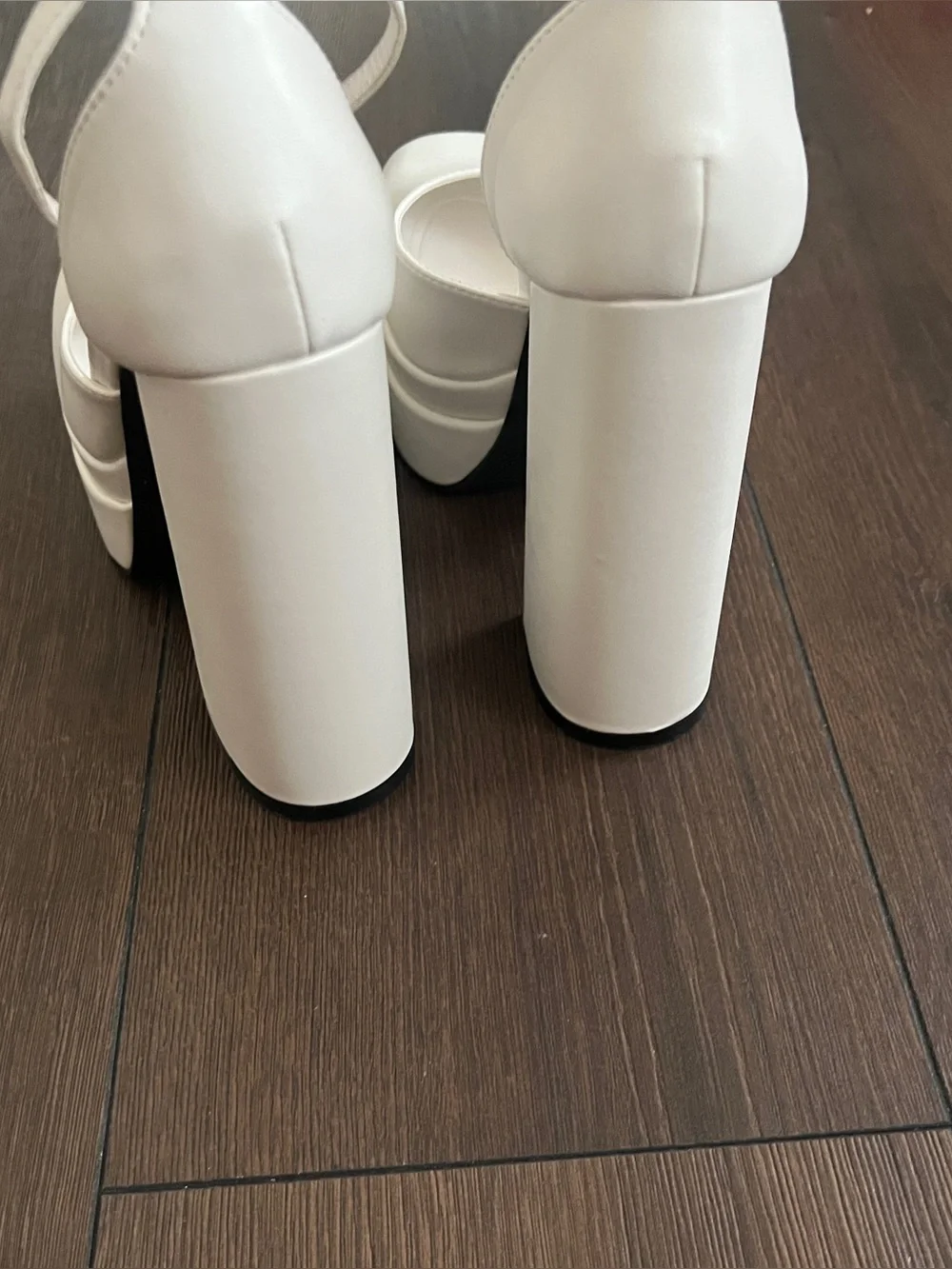 AKIRA White Platform Ankle-Strap Pumps